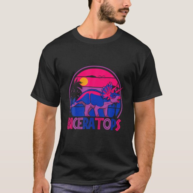 Biceratops Bisexual Pride Flag LGBTQ Ceratops Dino T-Shirt (Front)