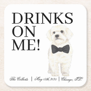 Bichon, Bolognese, Havanese, Maltese Wedding Square Paper Coaster