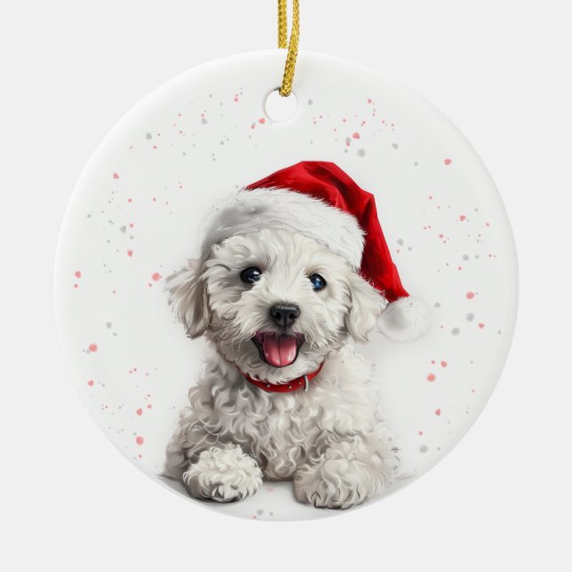 Bichon Dog Christmas Personalized Ceramic Ornament (Front)