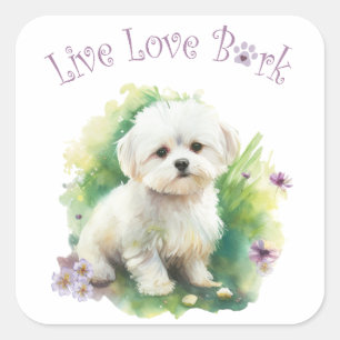 Bichon Dog Mum Floral Square Sticker