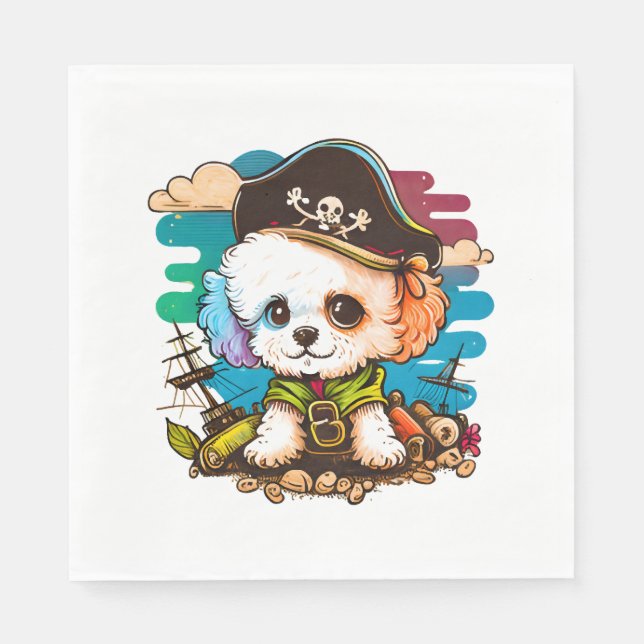 Bichon Dog Pirate Napkin (Front)