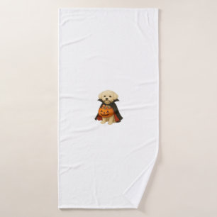 Bichon Fris� Halloween Vampire Pup with Pumpkin Ba Bath Towel