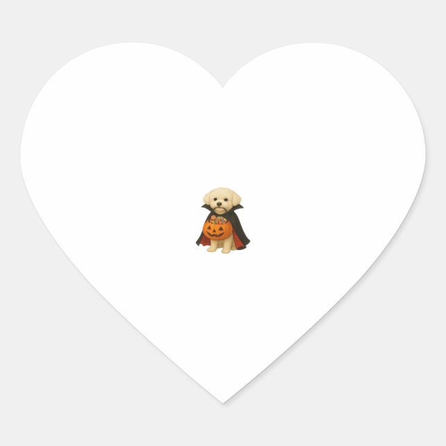 Bichon Fris� Halloween Vampire Pup with Pumpkin Ba Heart Sticker (Front)