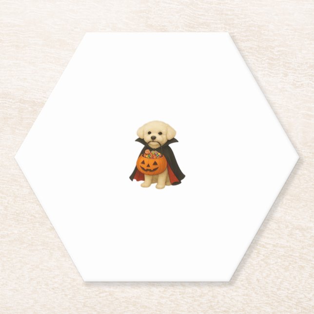 Bichon Fris� Halloween Vampire Pup with Pumpkin Ba Paper Coaster (Front)