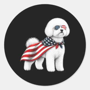 Bichon Frise 4th Of July Aamerican Flag Dog Classic Round Sticker