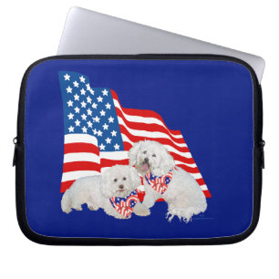 Bichon Frise American Flag Laptop Sleeve