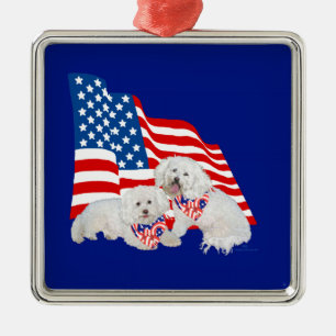 Bichon Frise American Flag Metal Tree Decoration