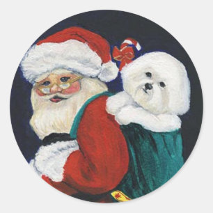 Bichon Frise and Santa Claus Art Sticker
