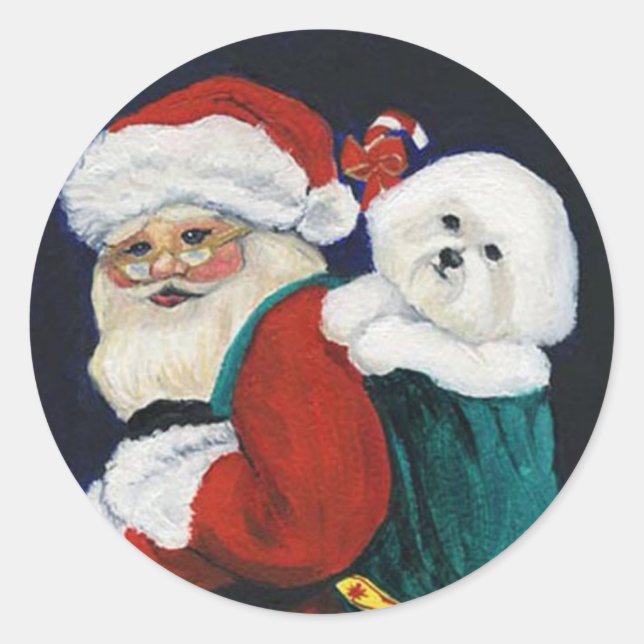 Bichon Frise and Santa Claus Art Sticker (Front)
