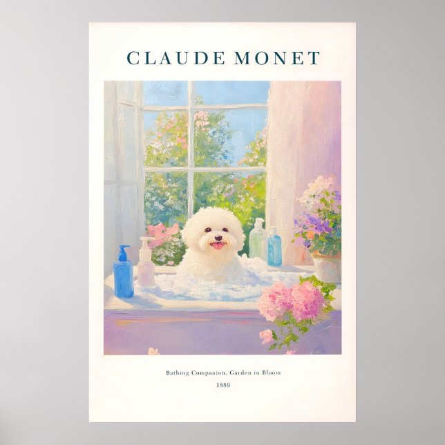 Bichon Frise Art Print Monet Style French Bathroom (Front)
