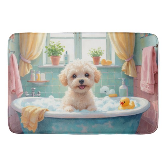 Bichon Frise Bath Time Cute Bathroom Decor Mat (Front)