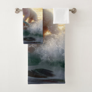 Bichon Frise Beach Surfing Painting  Bath Towel Set