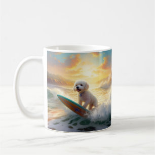 Bichon Frise Beach Surfing Painting  Coffee Mug