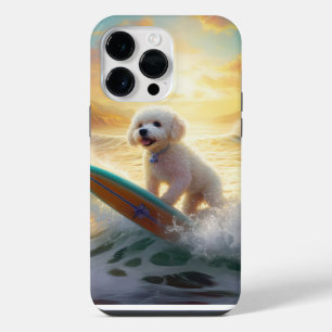 Bichon Frise Beach Surfing Painting iPhone 14 Pro Max Case