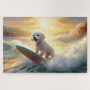 Bichon Frise Beach Surfing Painting  Jigsaw Puzzle