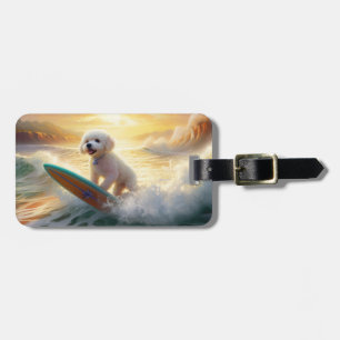 Bichon Frise Beach Surfing Painting Luggage Tag