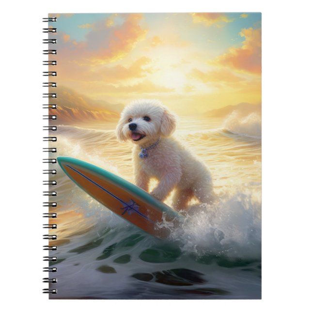 Bichon Frise Beach Surfing Painting  Notebook (Front)