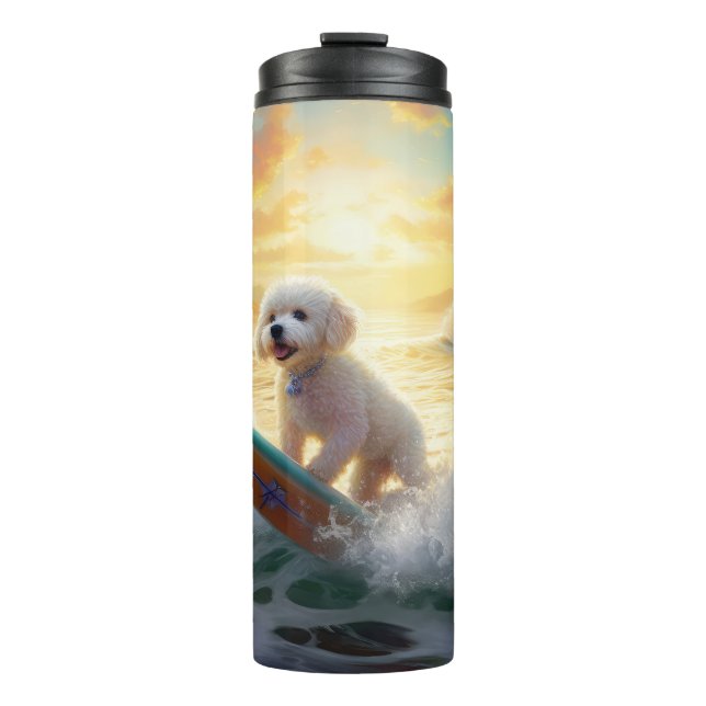 Bichon Frise Beach Surfing Painting  Thermal Tumbler (Front)