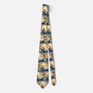 Bichon Frise Beach Surfing Painting  Tie