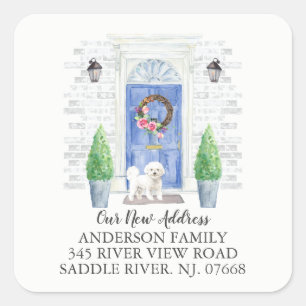 Bichon Frise Blue Door New Address Label Sticker