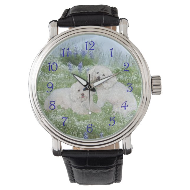 Bichon Frise Bluebonnets Watch (Front)