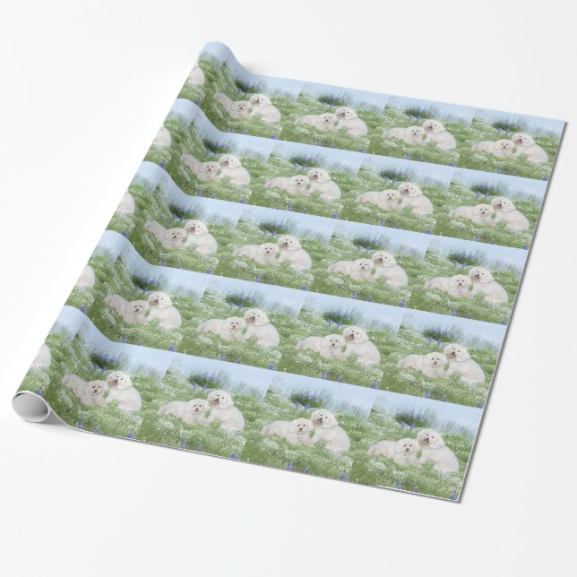 Bichon Frise Bluebonnets Wrapping Paper (Unrolled)