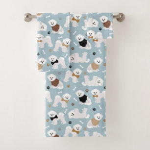 Bichon Frise Bones and Paws Blue Bath Towel Set