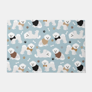 Bichon Frise Bones and Paws Blue Doormat