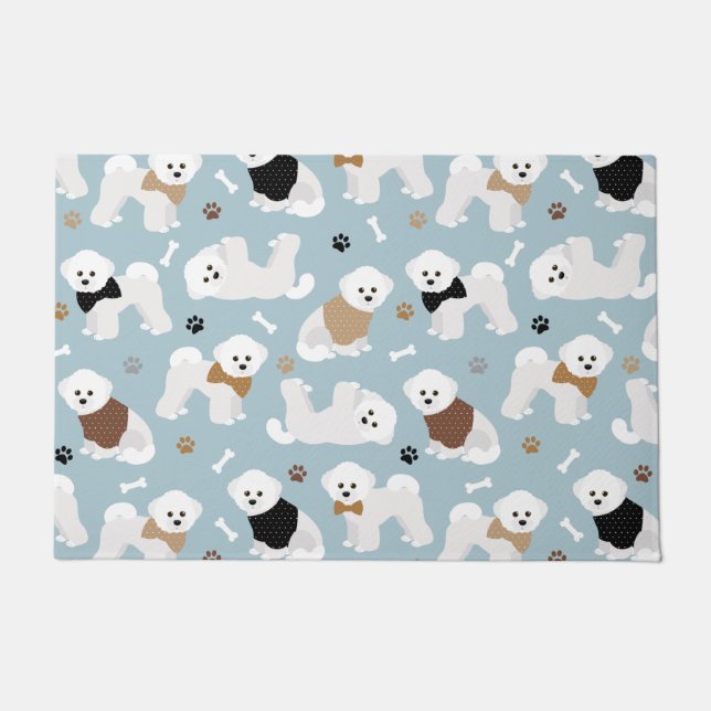 Bichon Frise Bones and Paws Blue Doormat (Front)