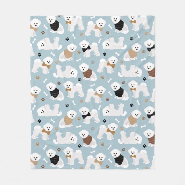 Bichon Frise Bones and Paws Blue Fleece Blanket (Front)