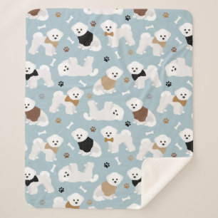 Bichon Frise Bones and Paws Blue Sherpa Blanket