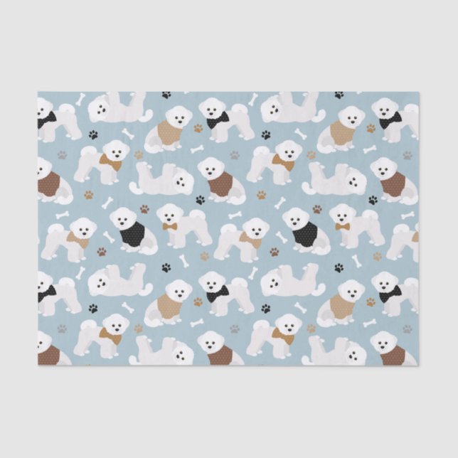 Bichon Frise Bones and Paws Blue Tissue Paper (Front)