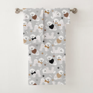 Bichon Frise Bones and Paws Grey Bath Towel Set