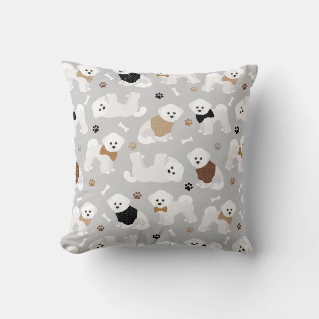 Bichon Frise Bones and Paws Grey Cushion (Front)