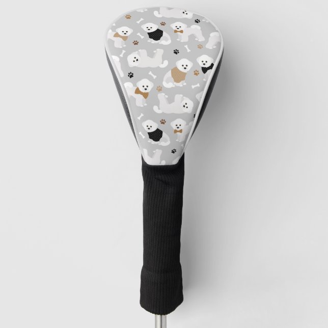 Bichon Frise Bones and Paws Grey Golf Head Cover (Front)