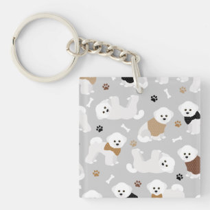 Bichon Frise Bones and Paws Grey Key Ring