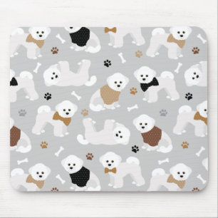 Bichon Frise Bones and Paws Grey Mouse Pad