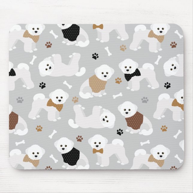 Bichon Frise Bones and Paws Grey Mouse Pad (Front)