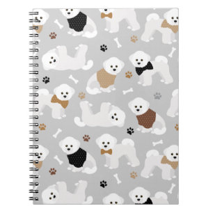 Bichon Frise Bones and Paws Grey Notebook