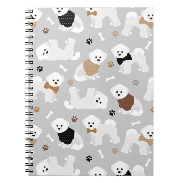 Bichon Frise Bones and Paws Grey Notebook (Front)