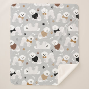 Bichon Frise Bones and Paws Grey Sherpa Blanket