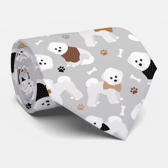 Bichon Frise Bones and Paws Grey Tie (Rolled)