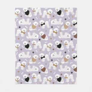 Bichon Frise Bones and Paws Purple Fleece Blanket