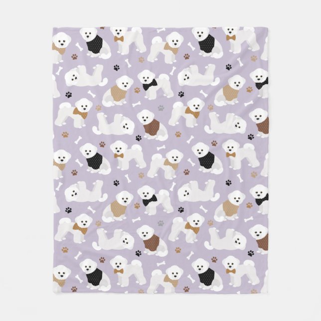 Bichon Frise Bones and Paws Purple Fleece Blanket (Front)