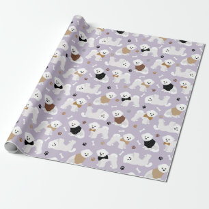 Bichon Frise Bones and Paws Purple Wrapping Paper