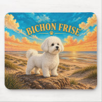 Bichon Frise, Cape Beach Vintage Watercolor