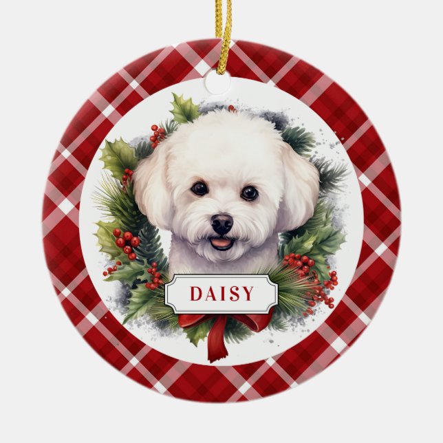 Bichon Frise Ceramic Circle Ornament (Front)