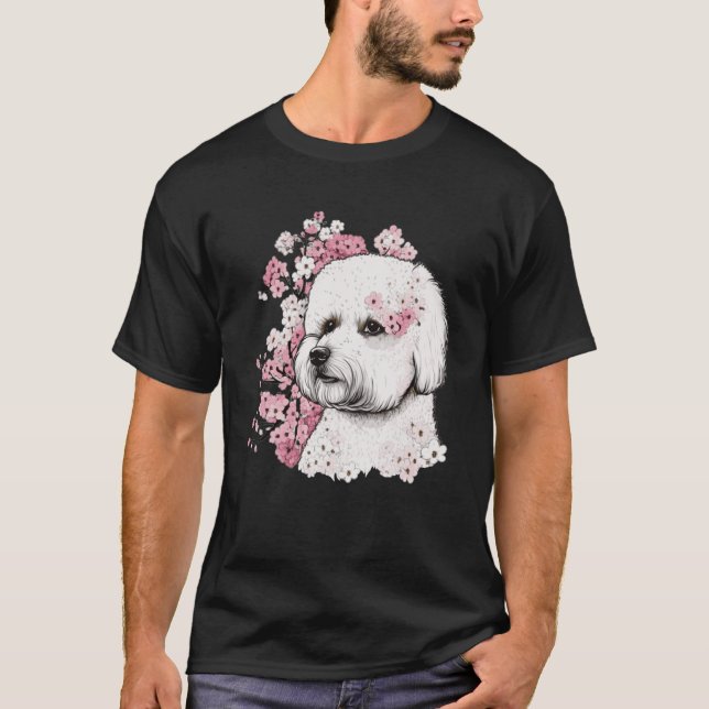 Bichon Frise Cherry Blossom Dog Breed Japanese Sak T-Shirt (Front)