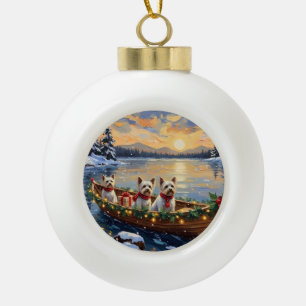 Bichon Frise Christmas Boat Holiday Ceramic Ball Christmas Ornament