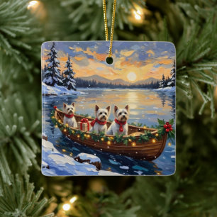 Bichon Frise Christmas Boat Holiday Ceramic Ornament